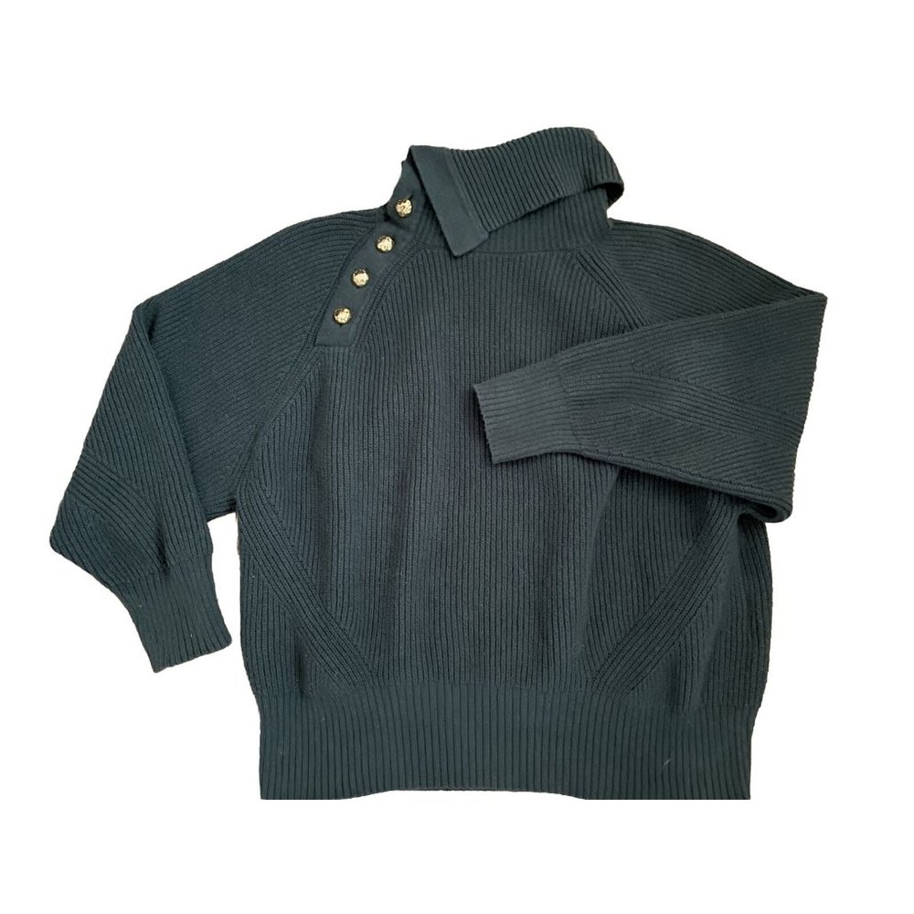 Tara Jarmon Paris Women's Wool Blend Green Cowl Neck Sweater Gold Buttons Large - Picture 5 of 10